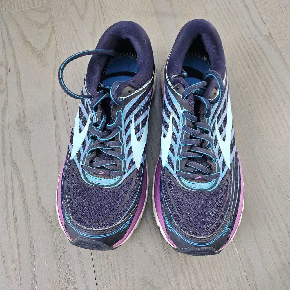 WOMEN BROOKS GLYCERIN 15 RUNNING SHOES BLACK PURPLE BLUE SIZE 9